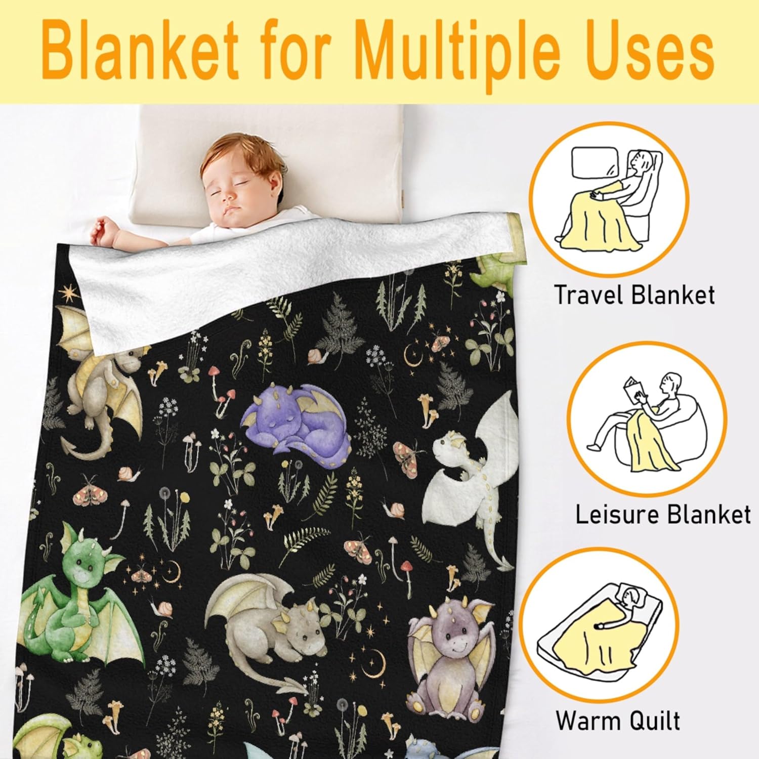 Dragon Blanket Gift for Woman Man Girls Boys Color Dragon Gift for Dragon Lovers Soft Flannel Blanket for Living Room Sofa Couch Decor - 40"x50" for Kids/Children - Image 3