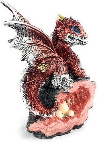 Miniatura 8 de Ain't It Nice Estatua de dragón medieval de dragón bebé con nido de huevo de cristal, figura decorativa, geoda de cristal brillante, figura de