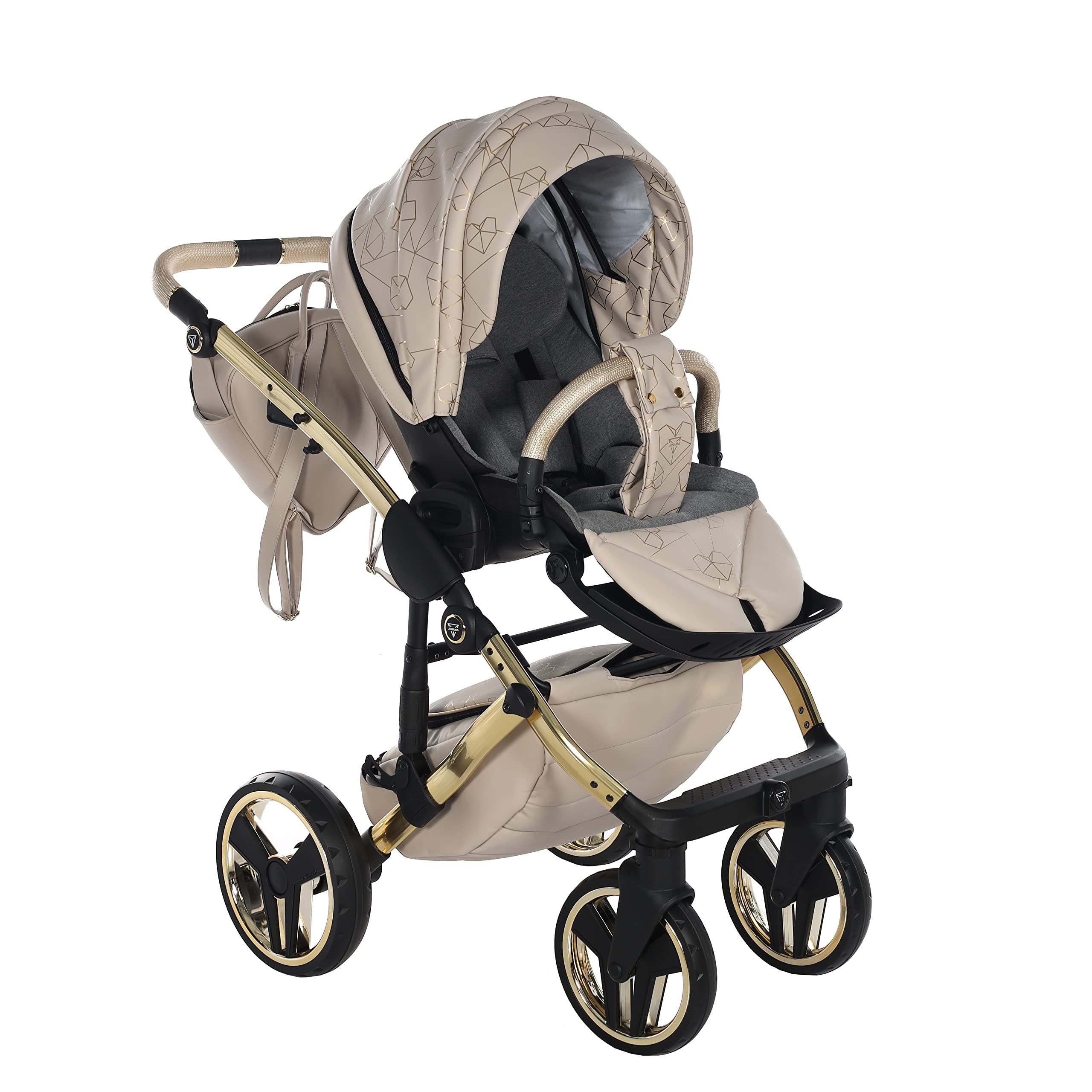 Junama Passeggino TRIO Heart 07 Beige e Oro - 2in1 3in1 4in1 + ombrellino (4 in 1 Base ISOFIX)