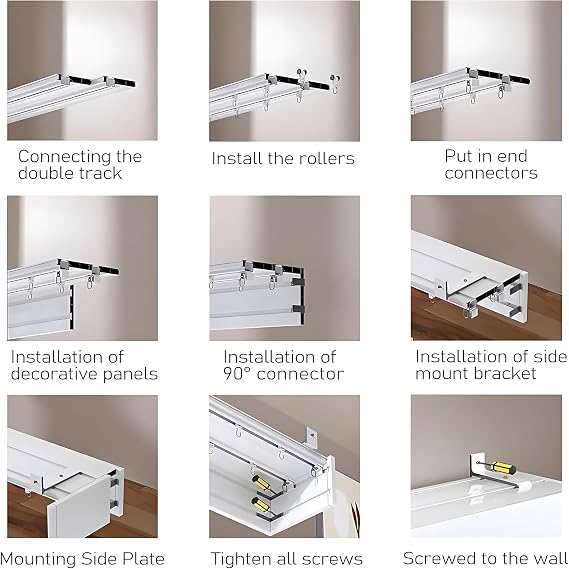 Wall Mount Double Tracks And Curtain Pelmet,Three-in-one Room Dividers Set For Windows, Curtain Boxes Valance Rod(Size:11.5FT/350CM)