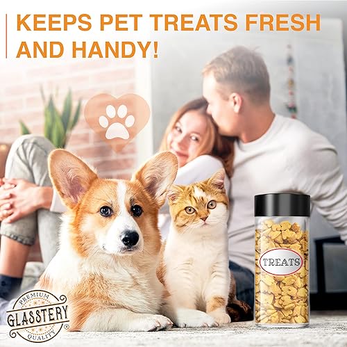 Miniatura 5 de Glasstery Recipiente de entrenamiento para golosinas de comida seca para mascotas, contenedor de encimera para interiores, botella de vidrio,