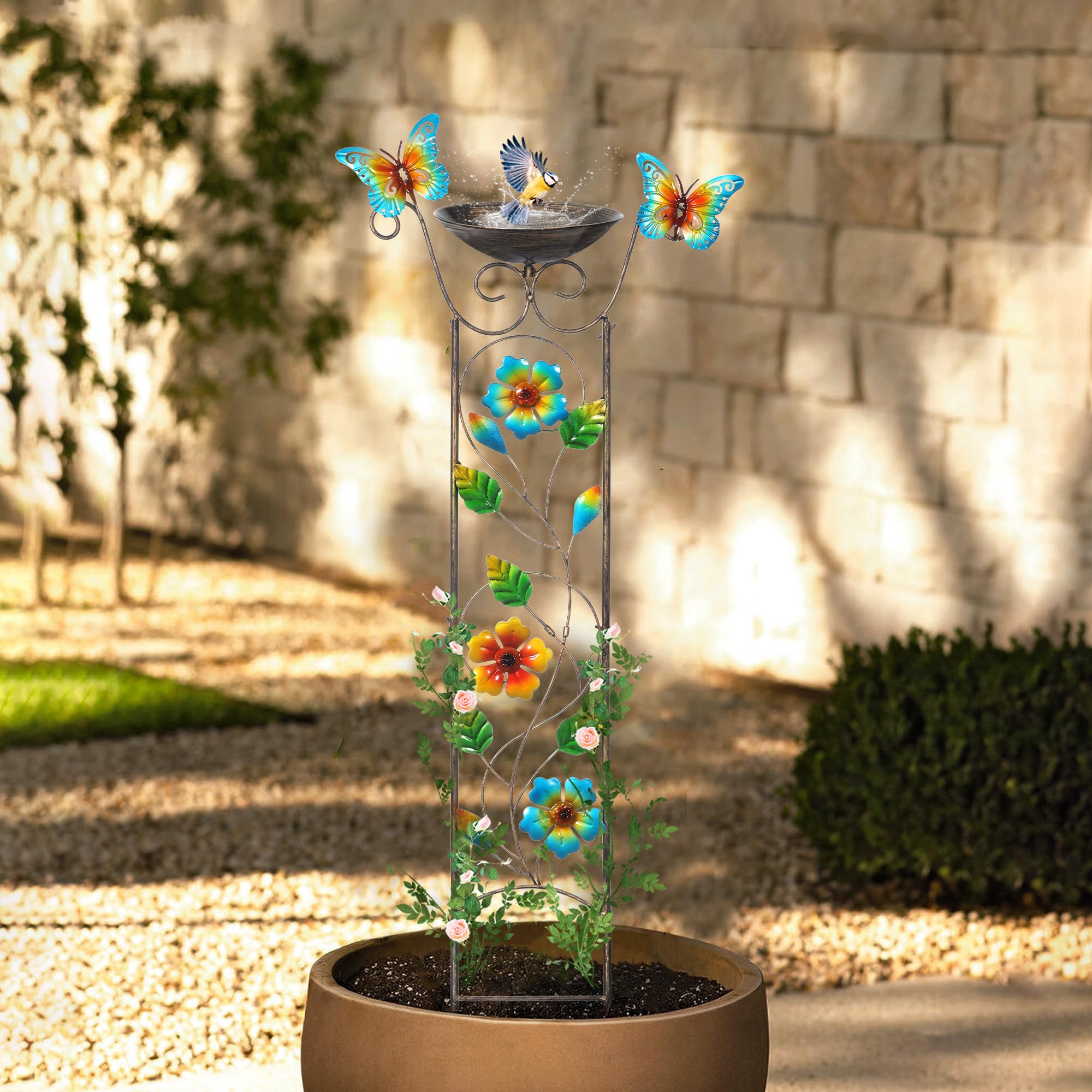 SUNNYPARK 43.5 Inch Metal Bird Bath Bowl with Garden Trellis Outdoor view 6