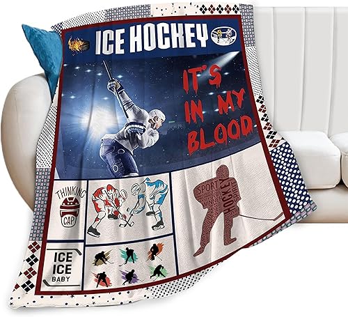 Manta inspiradora de hockey para niños, cálida y acogedora manta deportiva de hockey sobre hielo, manta decorativa de felpa para todas las