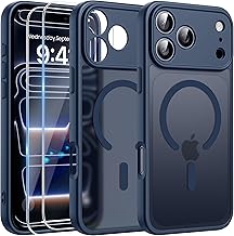 FLLAO Magnetic Cover for iPhone 17 Pro and 2 Tempered Glass Films, iPhone 17 Pro Case Compatible with Magsafe, Translucent Matte Slim Back Shockproof Protective Case, Storm Blue