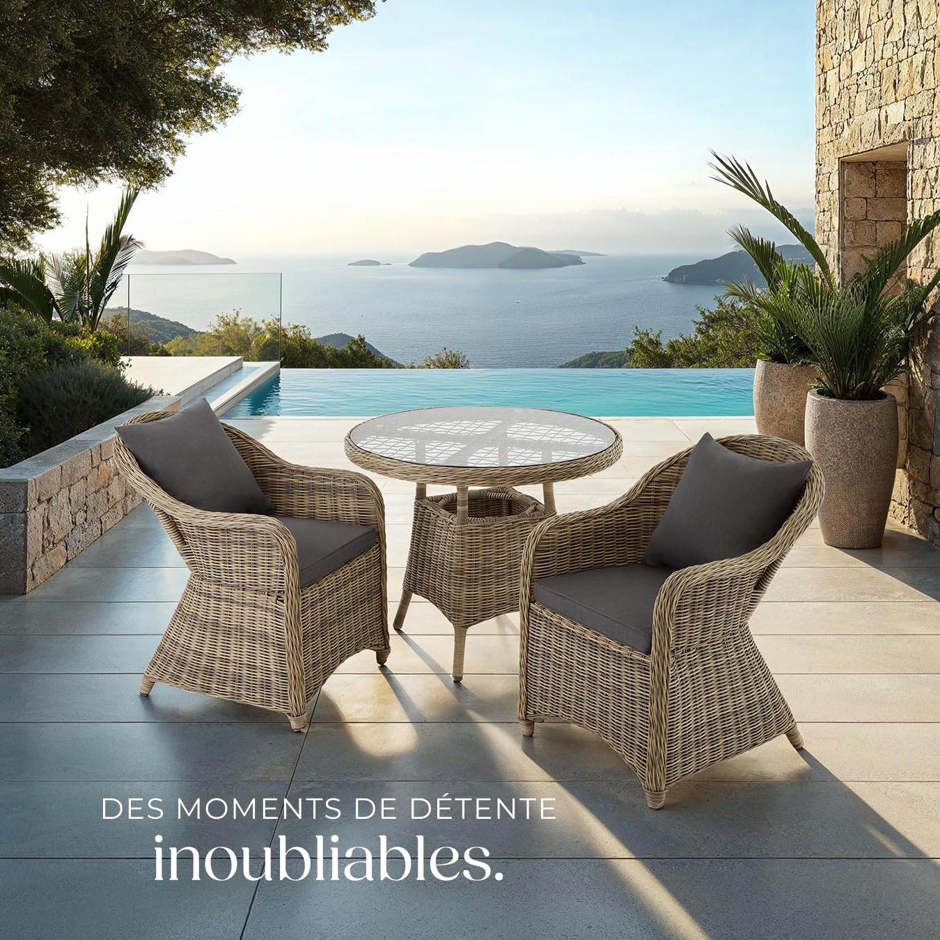 tectake® Ensemble de 2 Fauteuils Confortables avec Accoudoirs, Salon de Jardin Exterieur ou Intérieur, PolyRotin et Aluminium, Coussins Inclus, Mobilier de Jardin Amenagement Balcon Terrasse Veranda