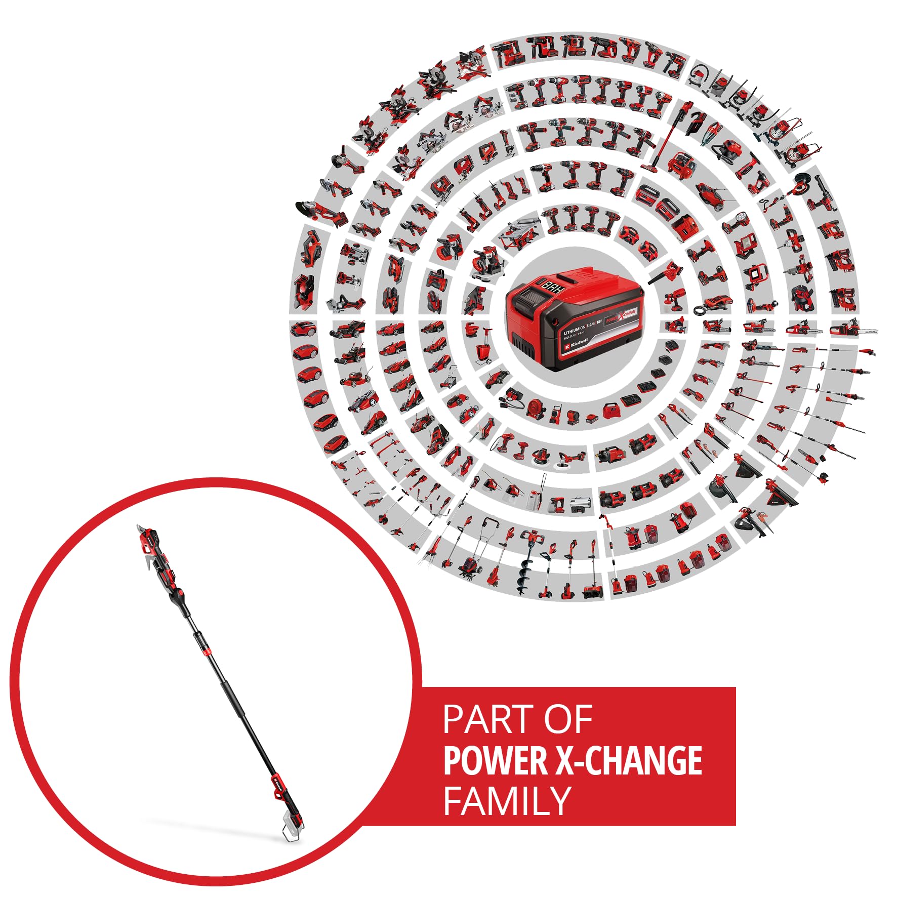 Forbici a batteria GP-LS 18/28 Li T BL-Solo Power X-Change Einhell Professional (18 V, manico telescopico per lavorare a 3,8 m di altezza, rami fino a 28 mm di spessore, lame bypass, senza batteria)