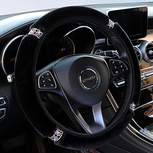 Funda para volante de diamante esponjoso con cristales de imitación coloridos para mujeres y niñas, protector elástico universal de 15 pulgadas,