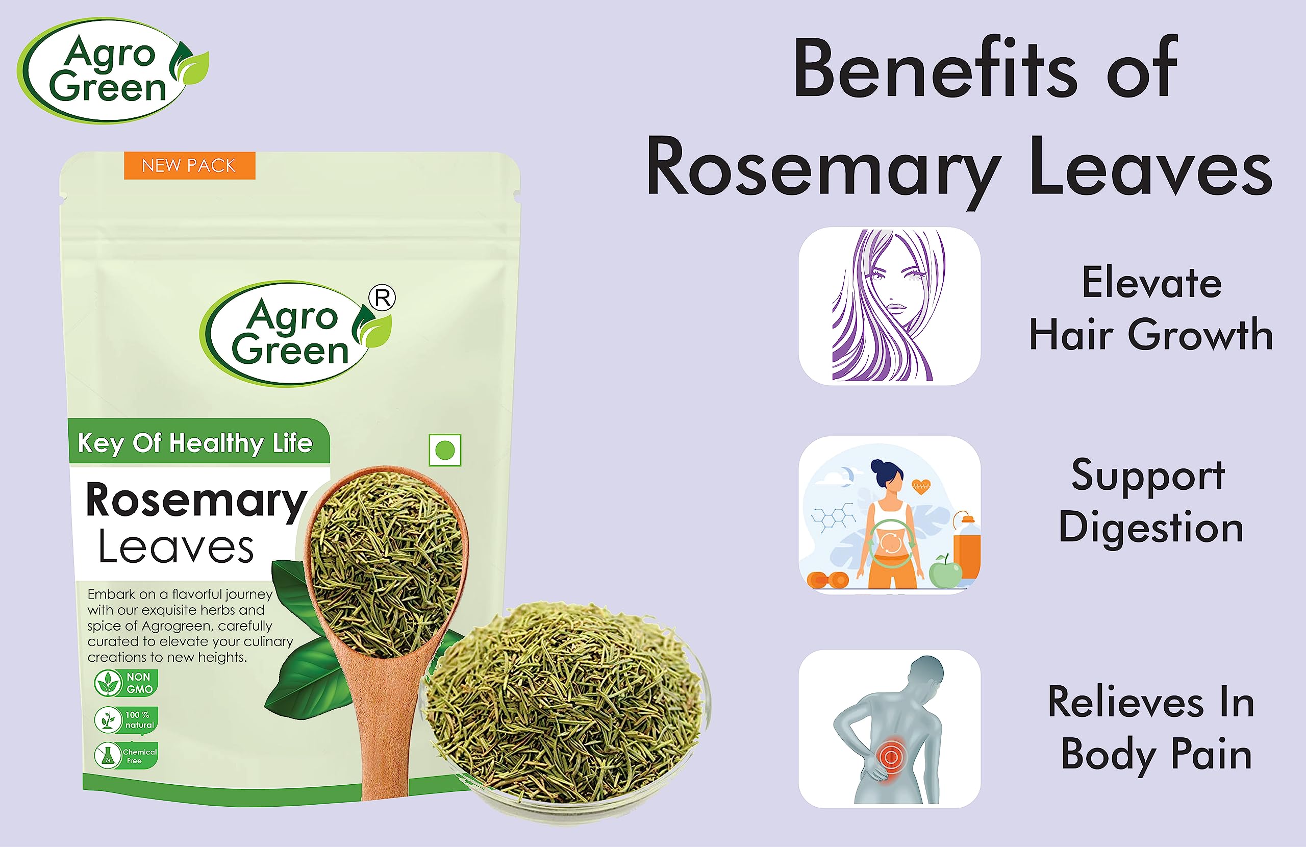 Agrogreen Rosemary Dried Leaves For Hair Growth 100gm, Rosemary Herb Tea, Rosemary leaves For Seasoning, Tea & Hair - Image 3 thumbnail