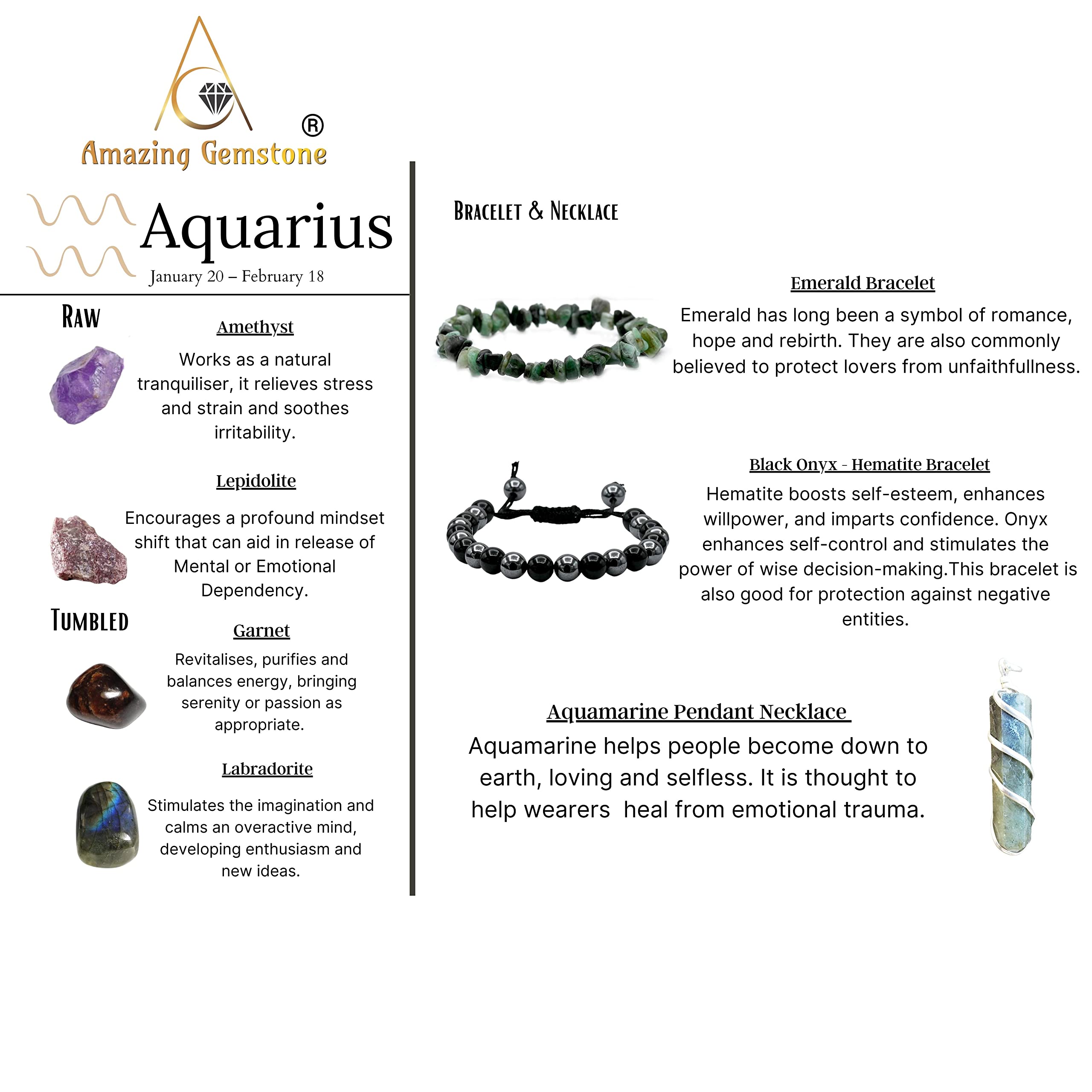 Amazon.com: Aquarius Gift Zodiac Healing Crystal Set, Pack of 7 Premium  Crystals Raw Stones + Bracelets + Crystal Necklace Astrology Gifts for  Women Birthday Mother Father Gifts : Health & Household