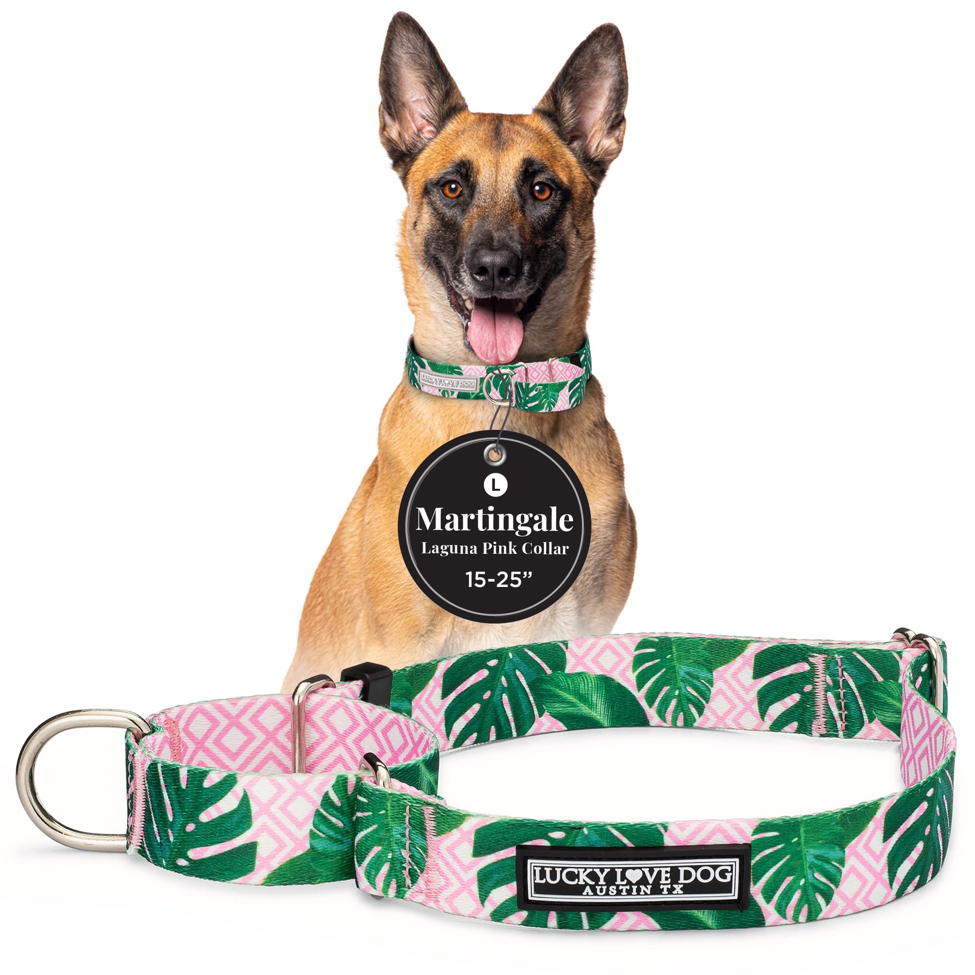 Lucky Love Dog Martingale Dog Collar - Adjustable, No-Slip, Comfortable, Durable, Soft Webbing & Stylish Patterned Collar for Male and Female Dogs