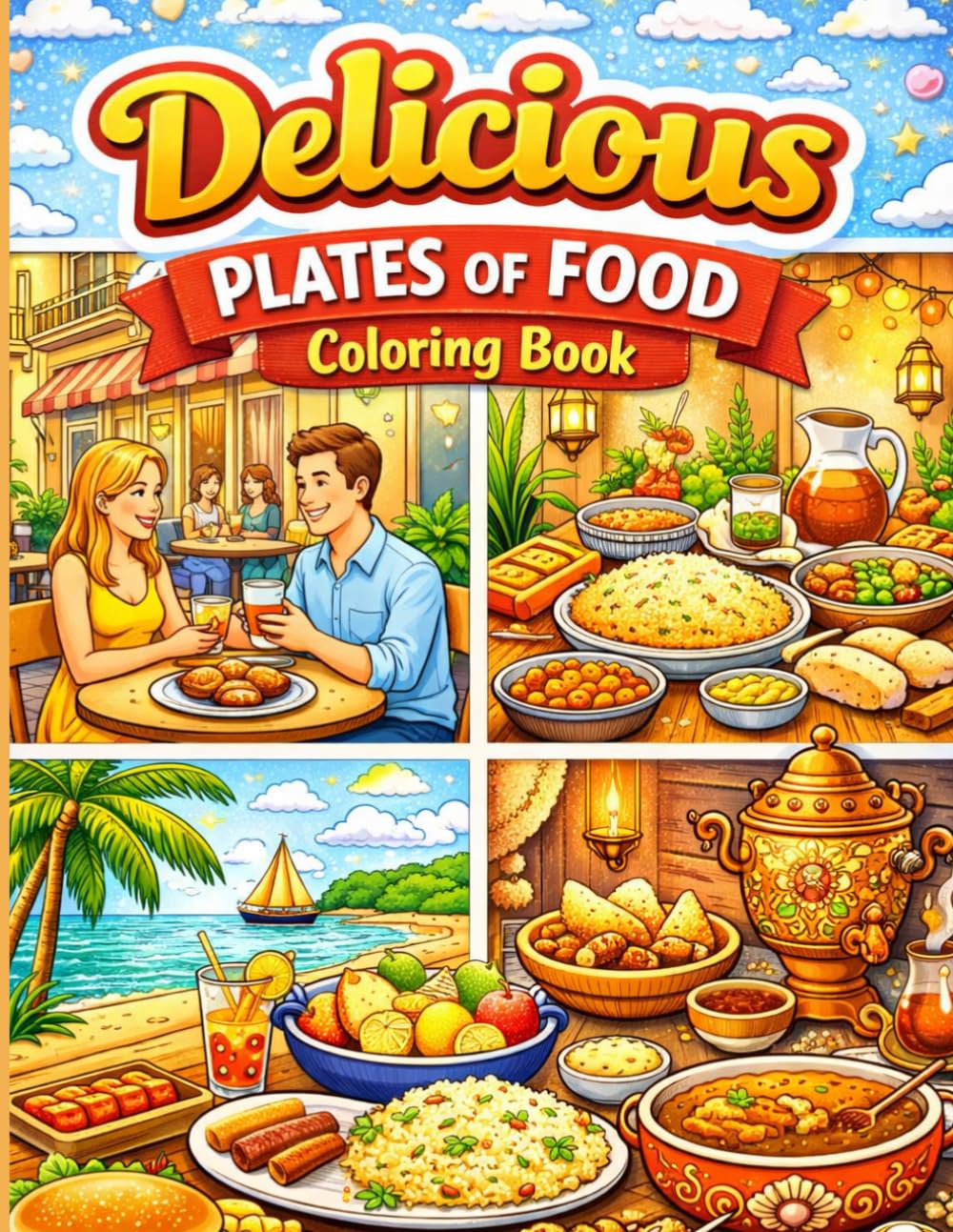 Delicious plates of food coloring book