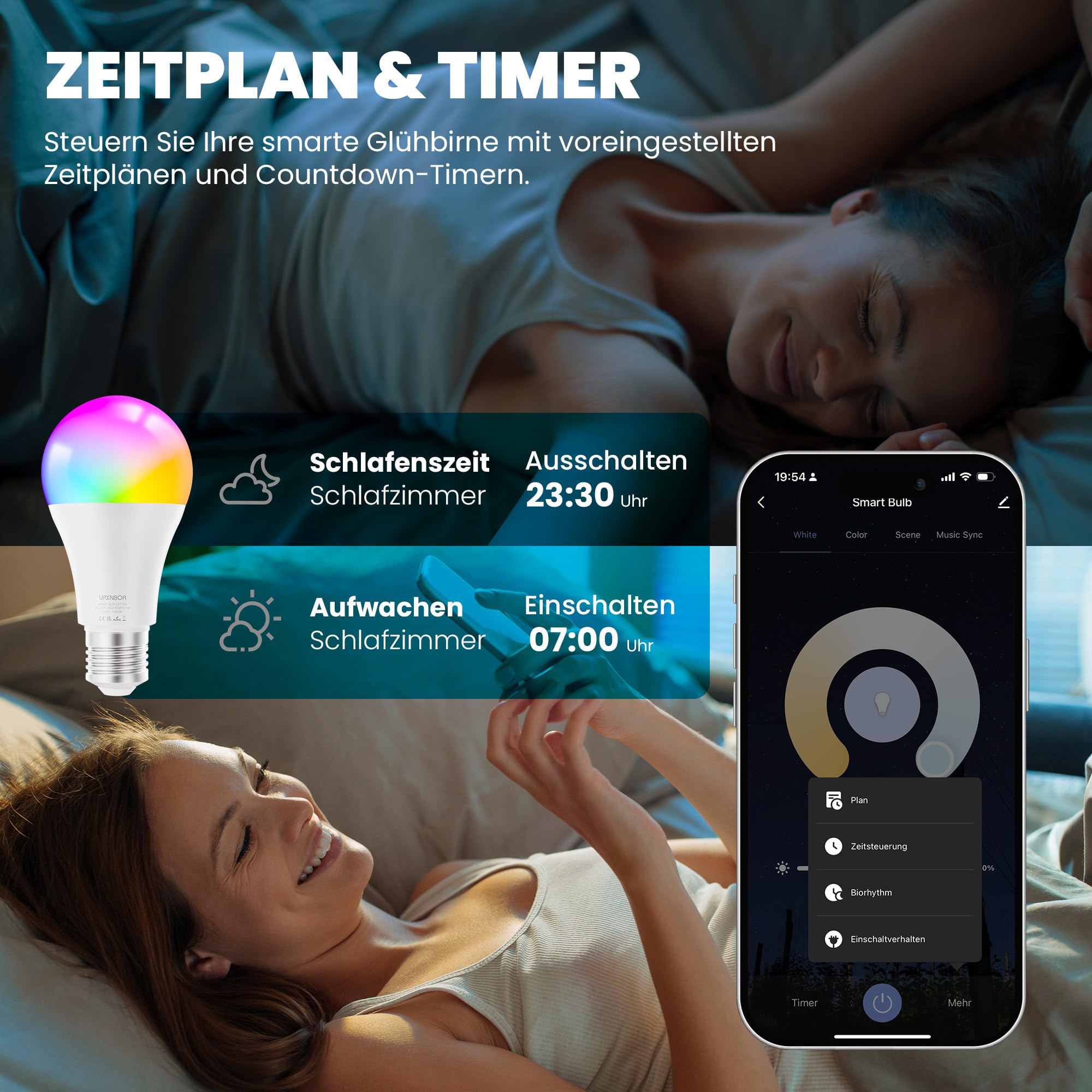 Lampadina Smart E27 LED RGBWW WiFi, 9W, 1 Pezzo | Compatibile con Alexa e Google Assistant, 16 milioni di colori, dimmerabile 1–100 %, 850 lm, WiFi 2,4 GHz, per casa