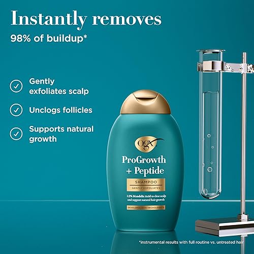 Miniatura 3 de OGX ProGrowth + Champú clarificante de péptidos, champú exfoliante suave para el cuero cabelludo que apoya el crecimiento natural del cabello al