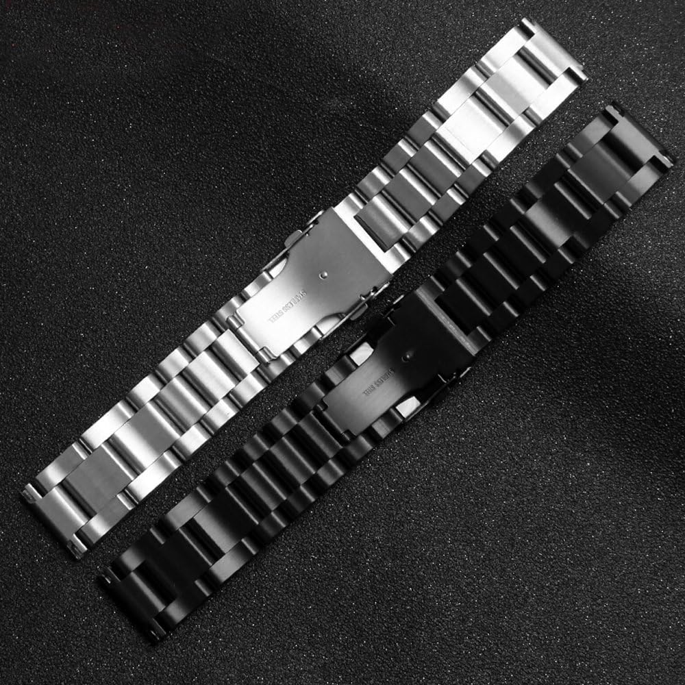 Heavy-duty Solid Stainless Steel Watch Band 20mm 22mm, Black Silver Brushed Watch Bands Double Locking Clasp Strap for Men