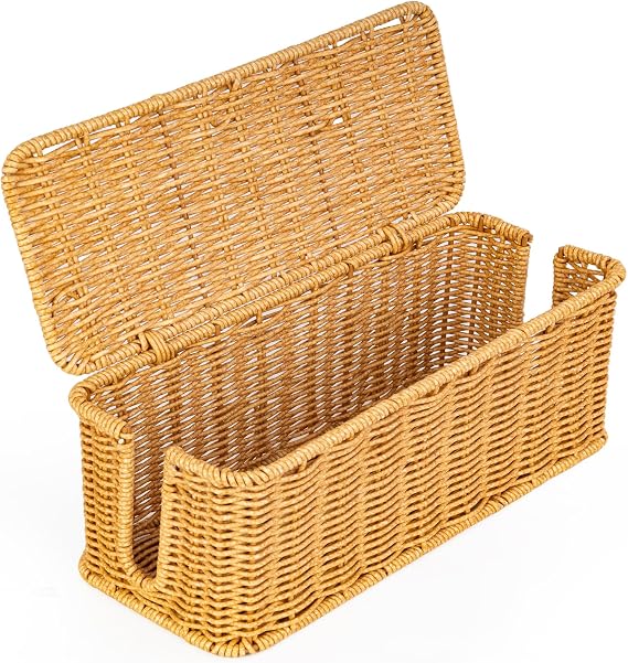 Handmade Rattan Cable Management Box, Cord Hider Box, Electric Cord Hider for Power Outlets, Routers, Chargers, and Daily Storage Items