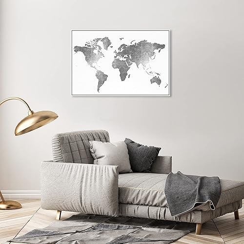 Miniatura 4 de The Oliver Gal Artist Co. Mapas y banderas - Lienzo decorativo moderno para pared, de cuero plateado, para sala de estar, dormitorio y baño,