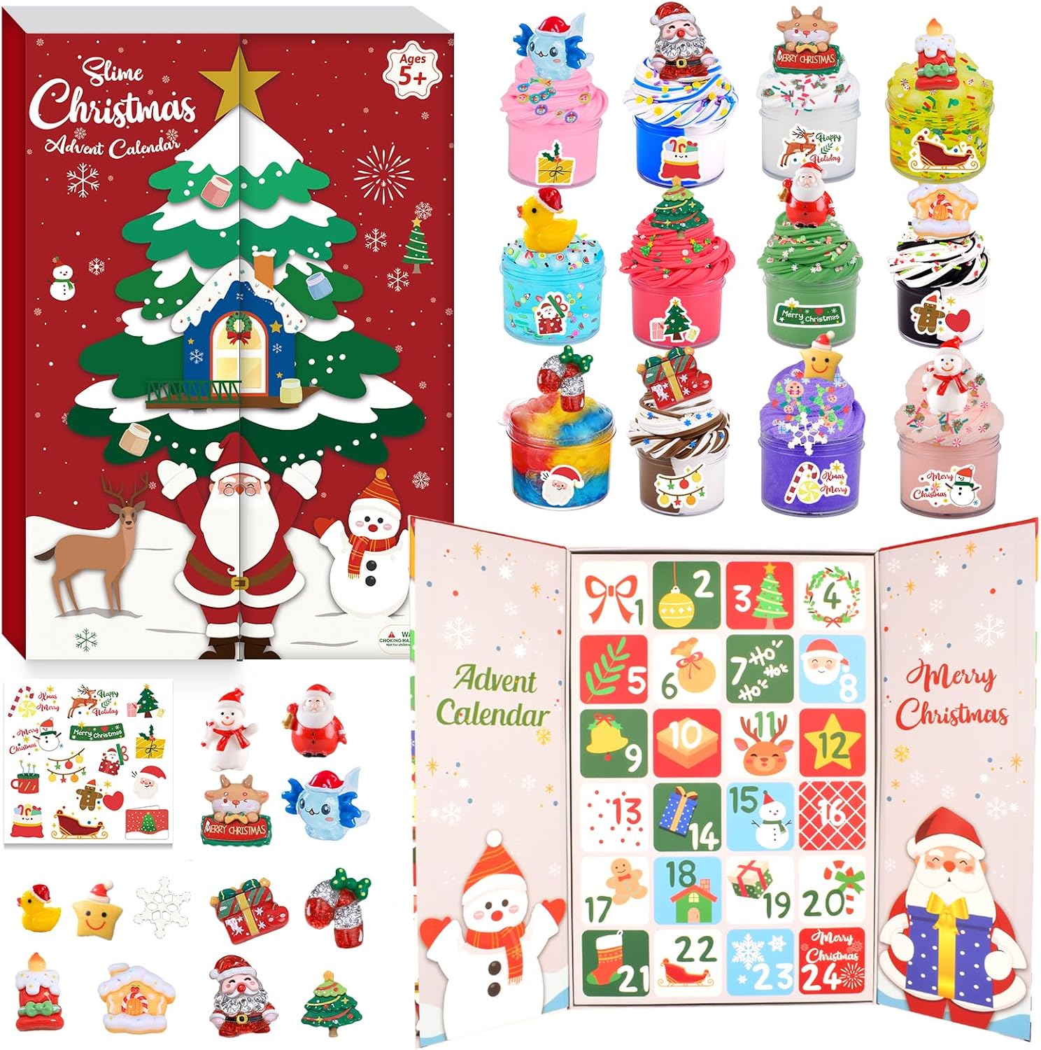 スライムアドベントカレンダー2025ミステリーボックス子供用クリスマスカウントダウンカレンダー24日間、バタークラウドクリアスライム