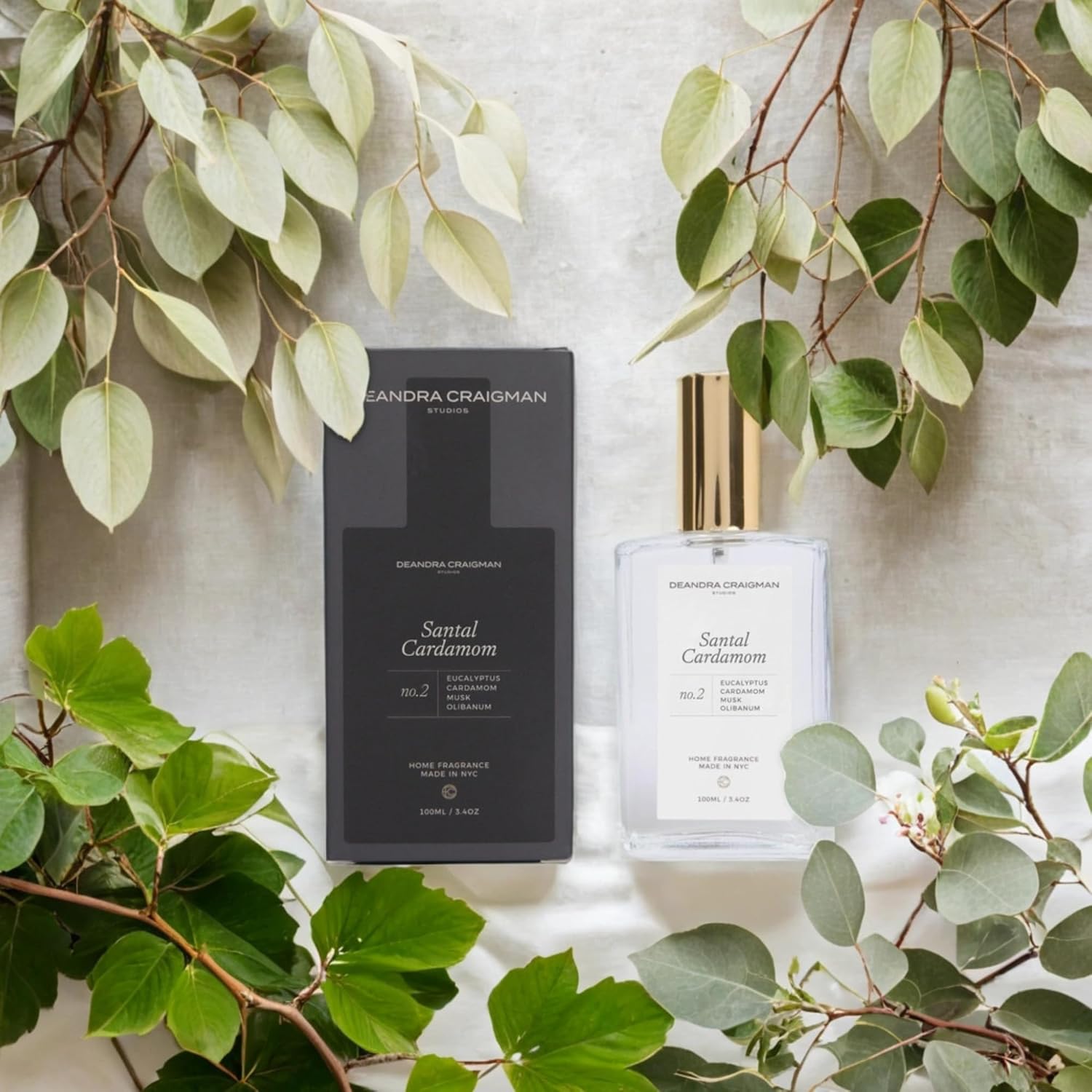 Santal Cardamom Room & Linen Spray, Invigorating Eucalyptus, Warm Musk, & Spicy Cardamom for a Spa, Transforms Any Space with Elegance and Lasting Freshness