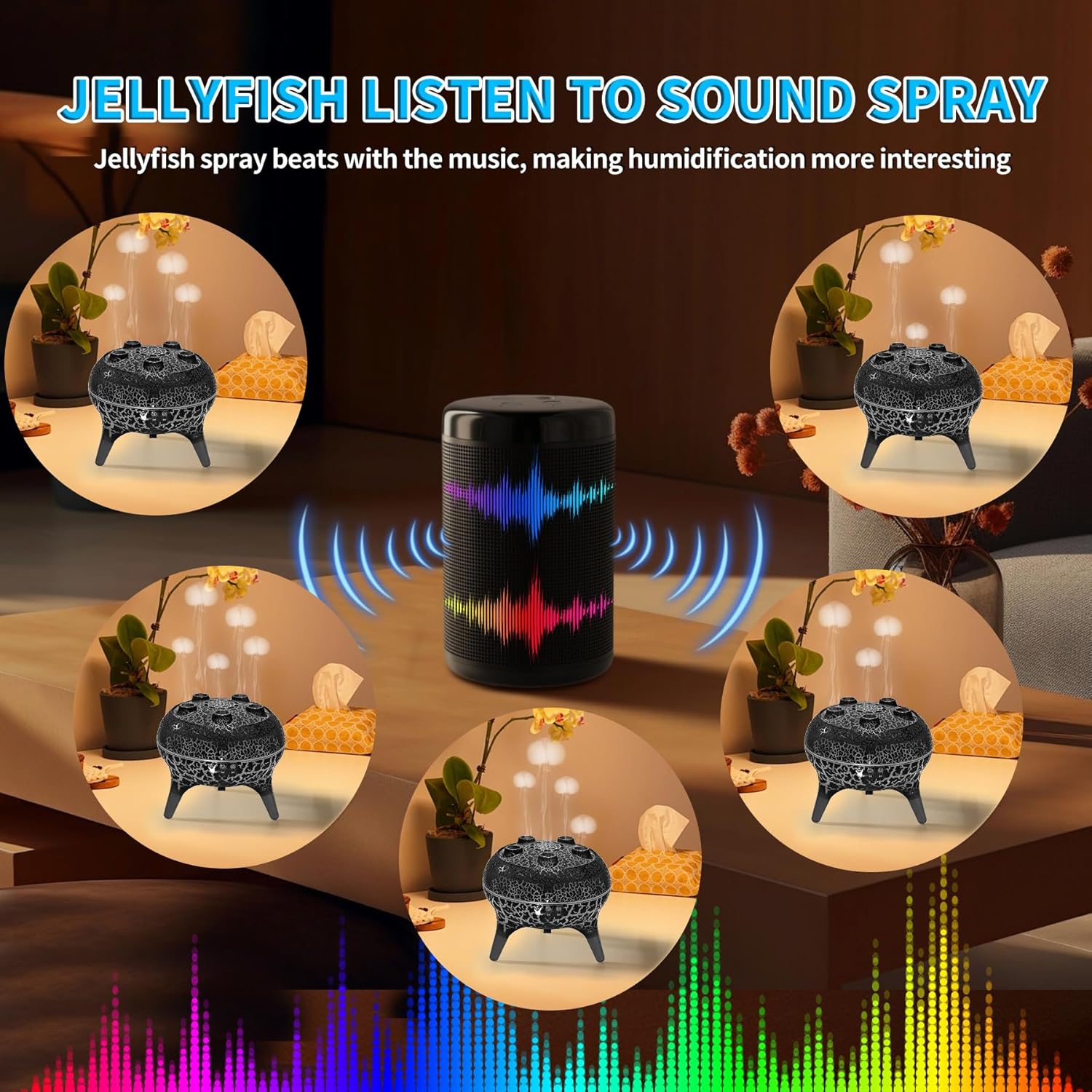 BOHOFAM Jellyfish Essential Oil Diffuser 250ML,Aroma Diffuser Hears Sound to Spray Dancing Jellyfish Mist,7 Colorful Lights, 4 * 10ML Hotel Collection Diffuser Oils Scents for Home Bedroom(Black)