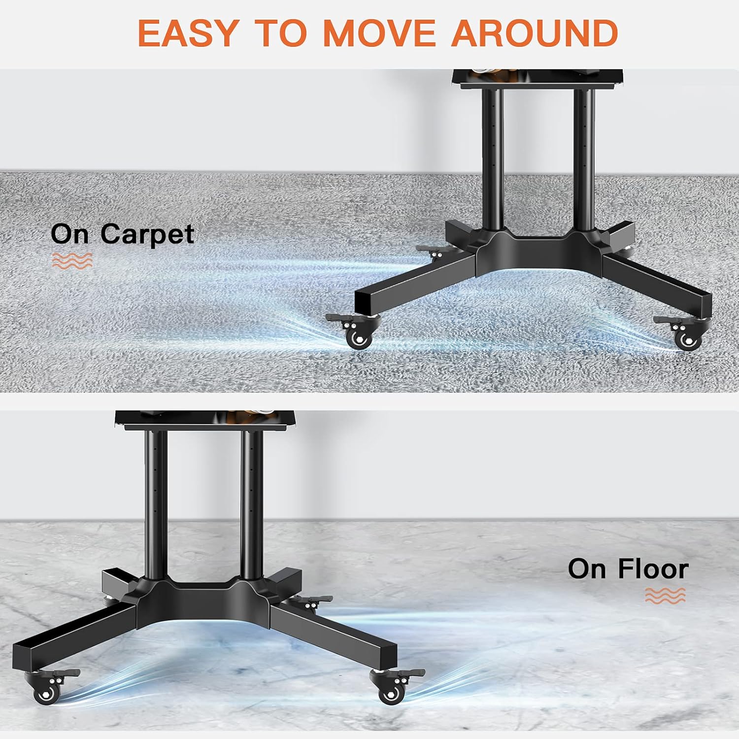 Mobile TV Cart for 32-75in TVs Rolling TV Stand with Height Adjustable Tray Max VESA 600x400mm Holds up to 132lbs LED/LCD/OLED Flat/Curved TVs Portable Monitor Stand with Lockable Wheels- PGTVMC01 : Office Products