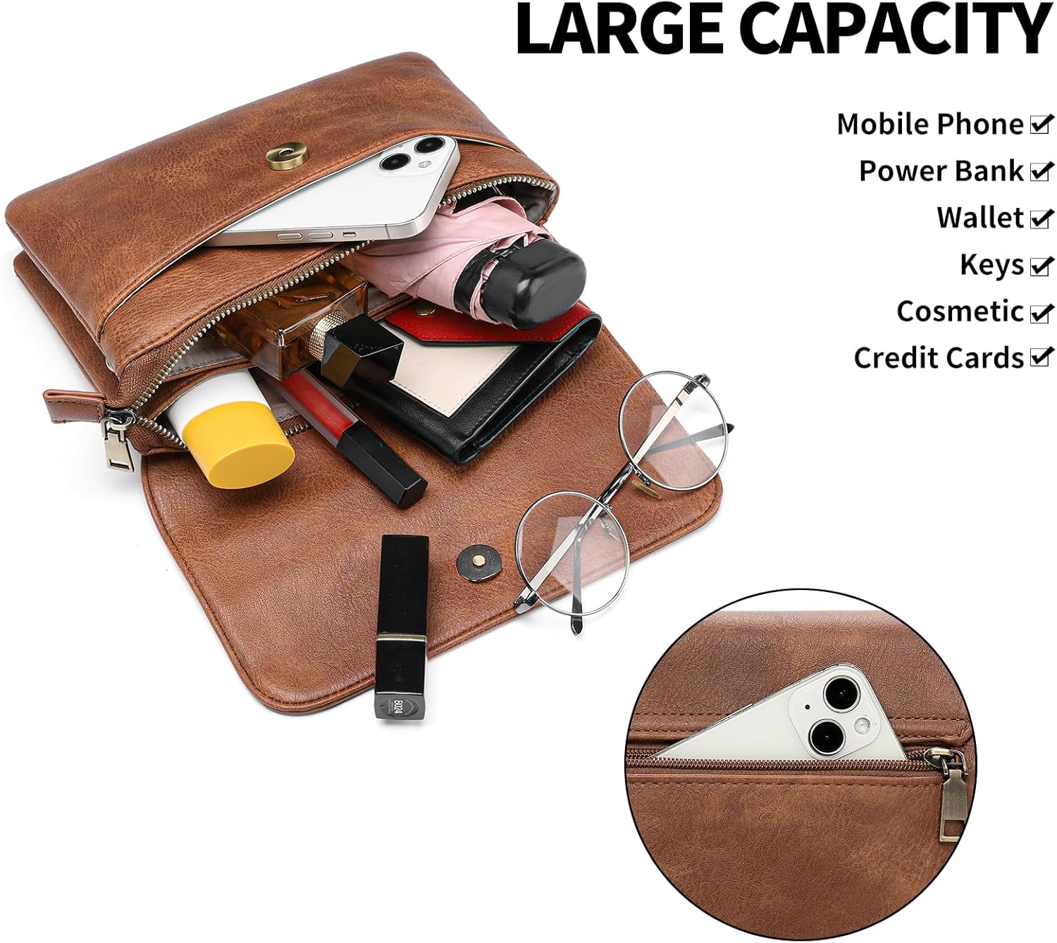 GAEKEAO Small Crossbody Bags for Women Vegan Leather Cell Phone Purse Wallet Women's Shoulder Handbags with Credit Card Slots - Image 5