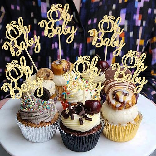 Miniatura 5 de 24 piezas de calabaza Oh Baby Cupcake Toppers con purpurina temática de otoño selecciones de cupcakes de calabaza para baby shower, decoración de