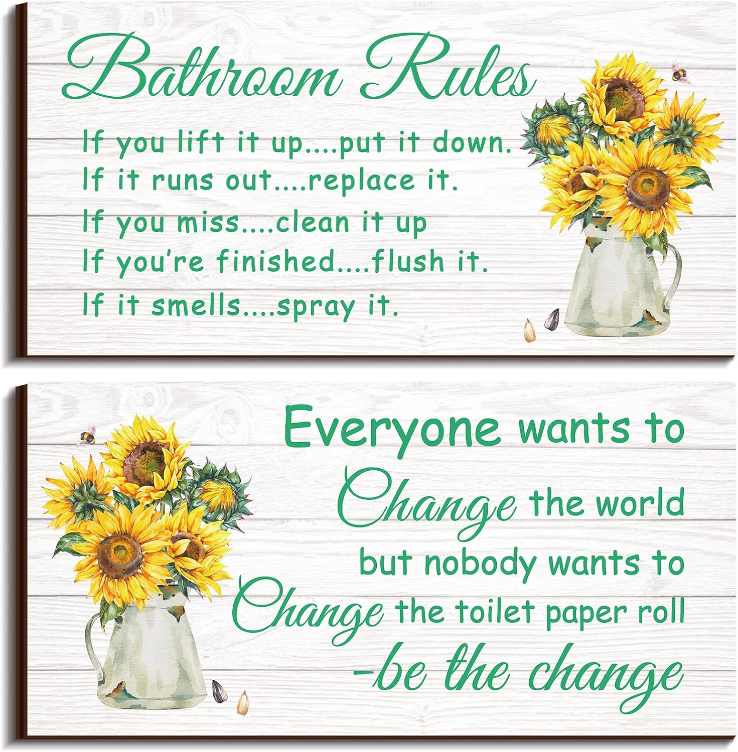 Jetec 2 Pieces Funny Bathroom Signs Bathroom Wall Decor Toilet Wall Accessories Farmhouse Toilet Rustic Wooden Signs, 12x6 Inch(Chic Style)