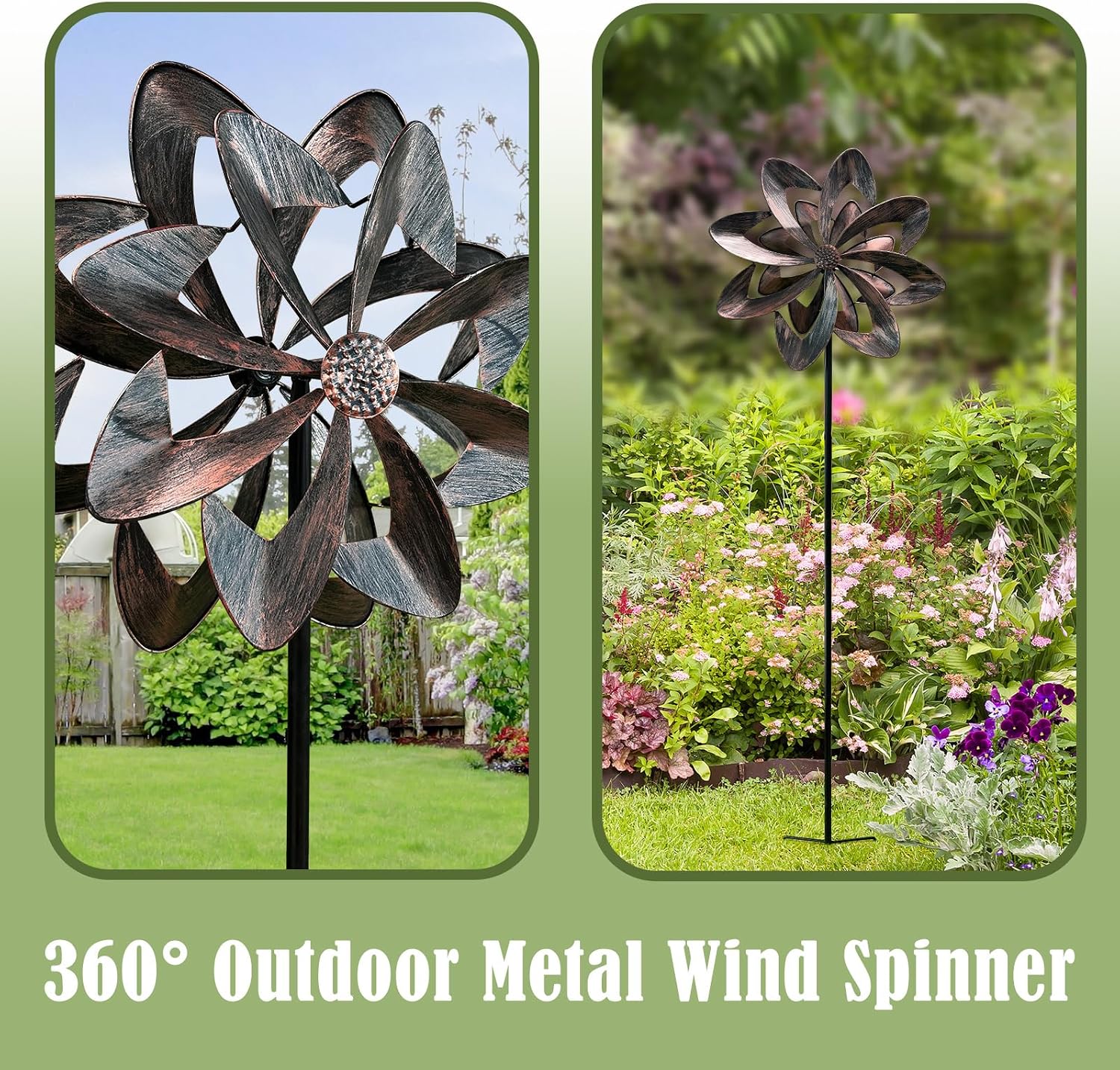 360° Outdoor Wind Spinner, Swivel Wind Sculpture Spinner with Metal Stake, 74 in Yard Art Decor for Patio, Lawn & Garden (Bronze)