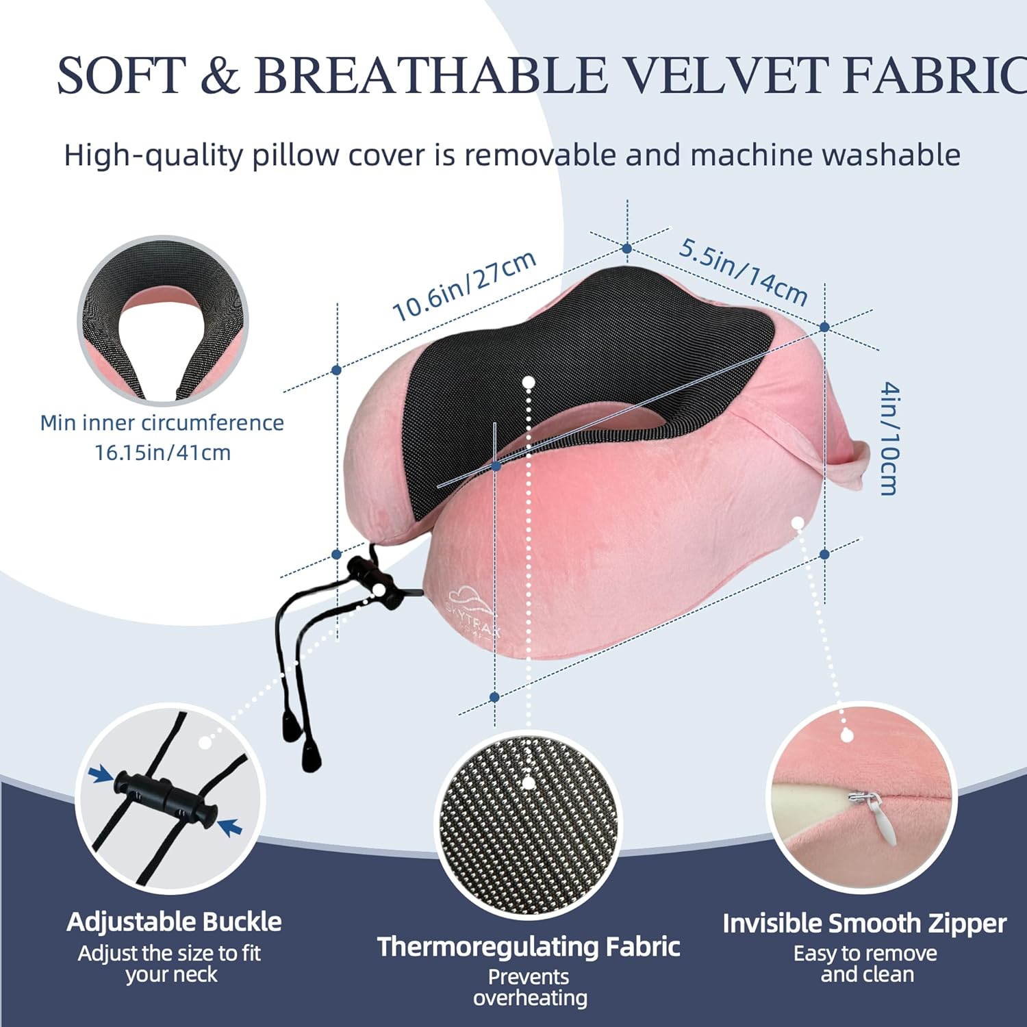 Travel Pillow with Extra Large Hood for Airplane Long Flights Privacy and Comfort Memory Foam with Velvet Cover for Road Trip Head&Neck Support for Plane Office Cars Sleeping & Rest (Pink) - Image 6
