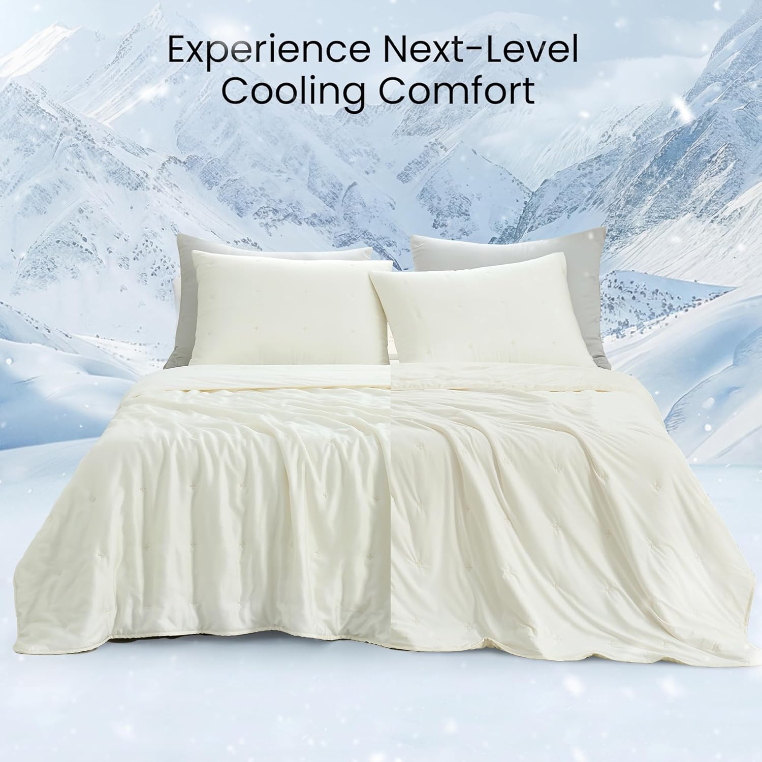 Amélie Home Tencel™ Lyocell Cooling Comforter, White Queen Cooling Blanket for Hot Sleepers & Night Sweats, Lightweight Breathable with Q-Max 0.43 Cooling Fabric, Cold Blanket for Expecting Moms