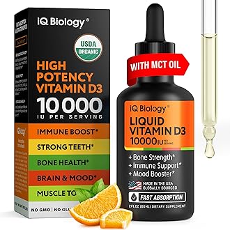 Liquid Vitamin D3 10000 IU (250 mcg) - USDA Organic Vitamin D Drops for Adults & Kids - 100-Day Supply - Vit D3 with MCT Oil for Better Absortion - Bone & Immunity Support, Dental Health*, Made in USA