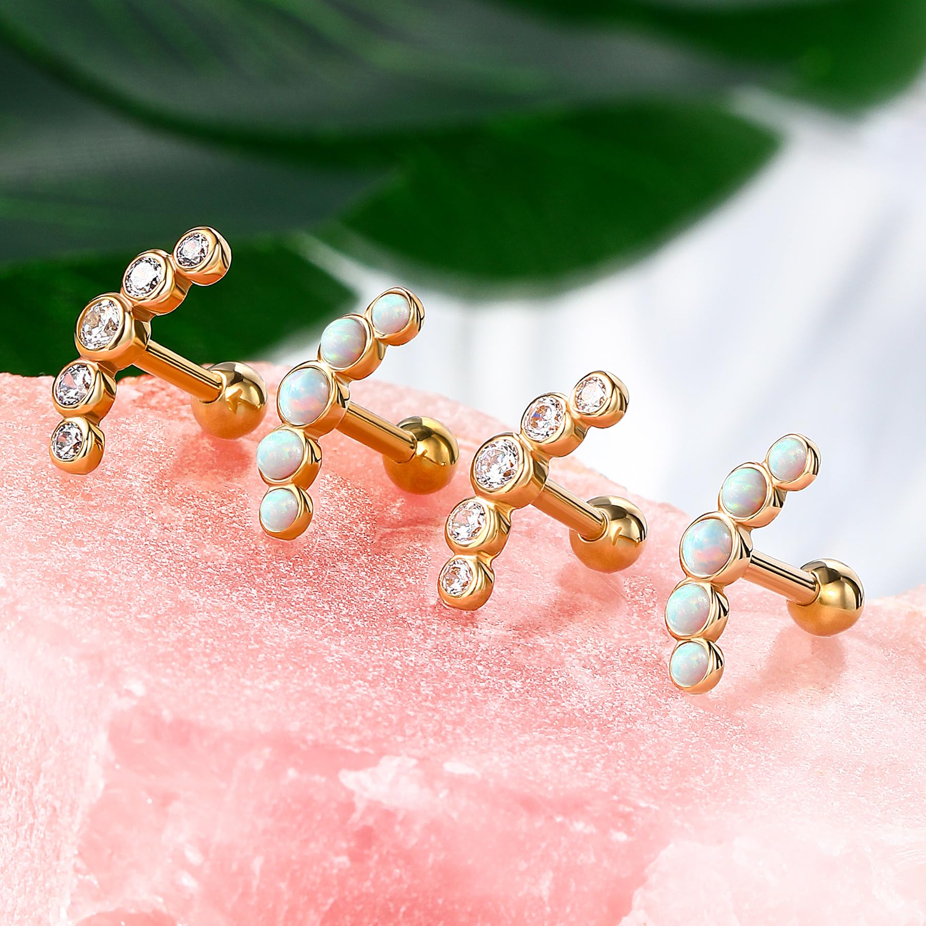 MeIighting - Piercing para cartílago de 16 G, oro macizo de 14 quilates, diseño de hélice, circonita cúbica, transparente, para cartílago, joyería