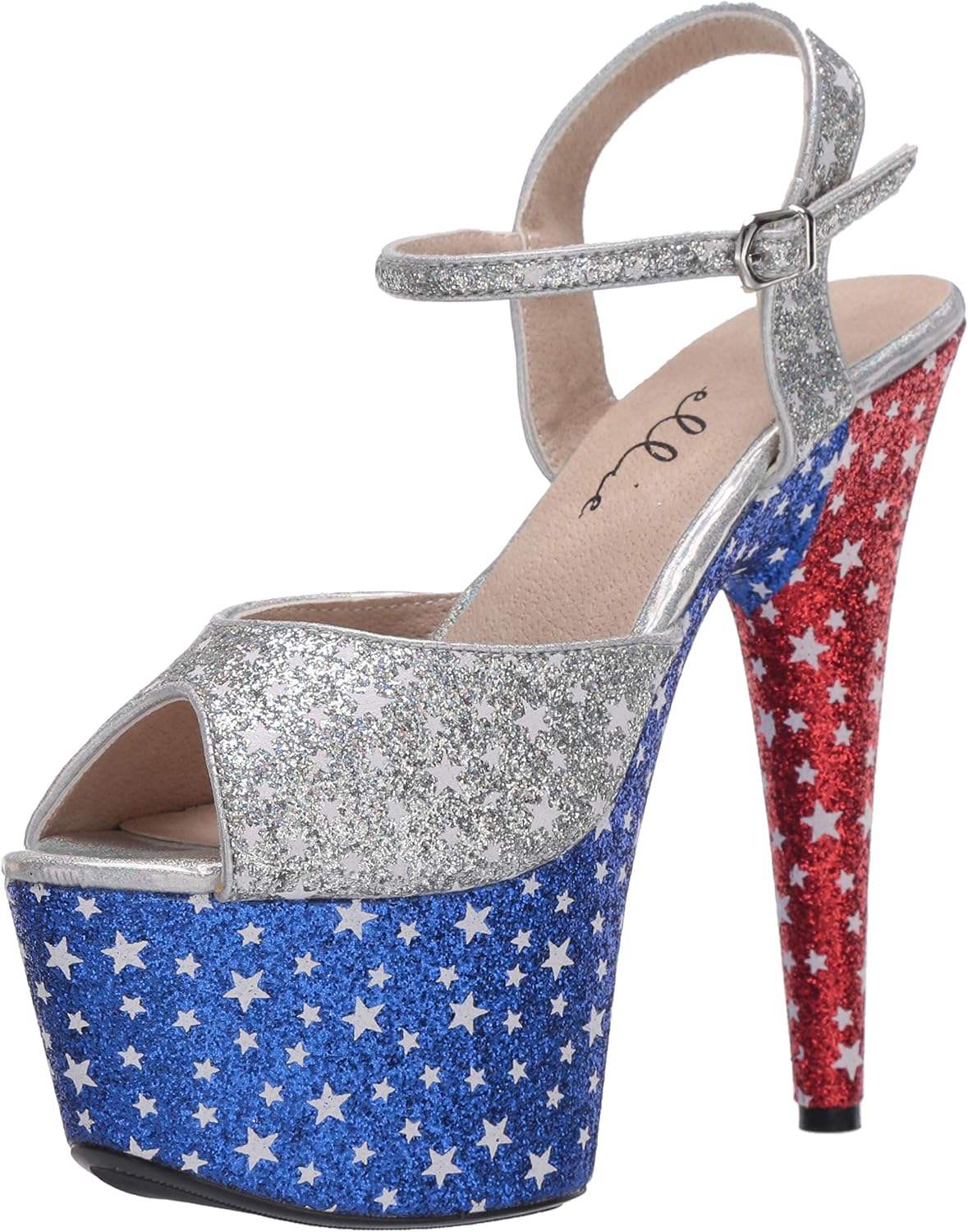 Ellie Shoes Women's Platform Sandal Heeled, Red, Blue, Silver, 8
