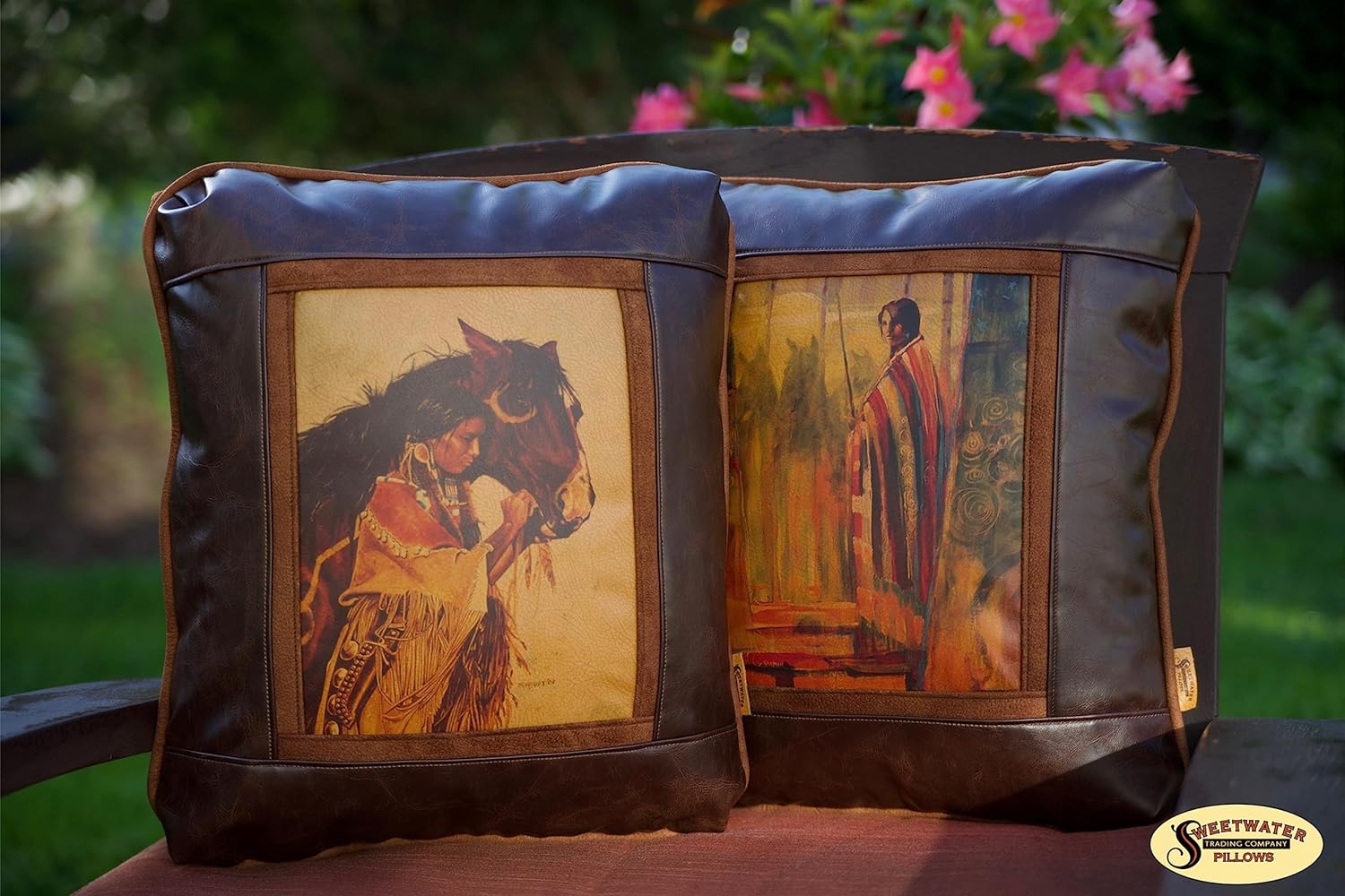 Sweetwater Trading Company Artistic Luxury Leather Pillow Decorative Pillows - Home Decor - Couch Pillows (Buckin' Bronco)