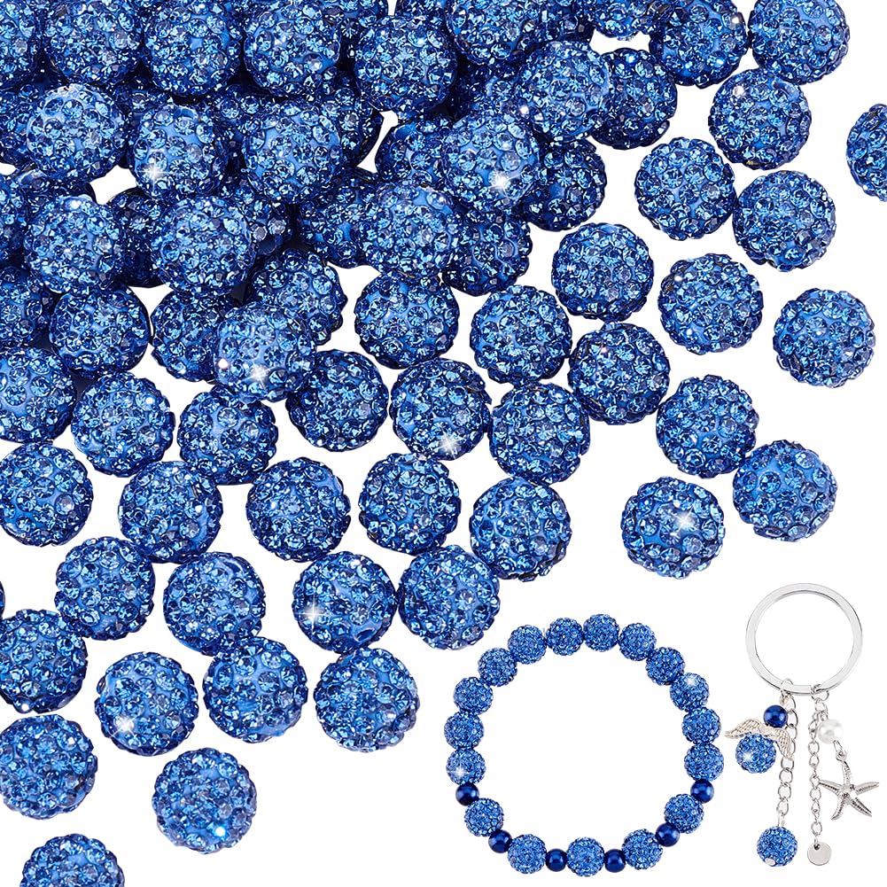 PH PandaHall 100pcs 10mm Blue Rhinestones Beads Pave Disco Ball Clay Beads Polymer Clay Rhinestone Beads Round Crystal Diamond Beads for Baseball Necklace Bracelet Earring Jewelry Making Christmas