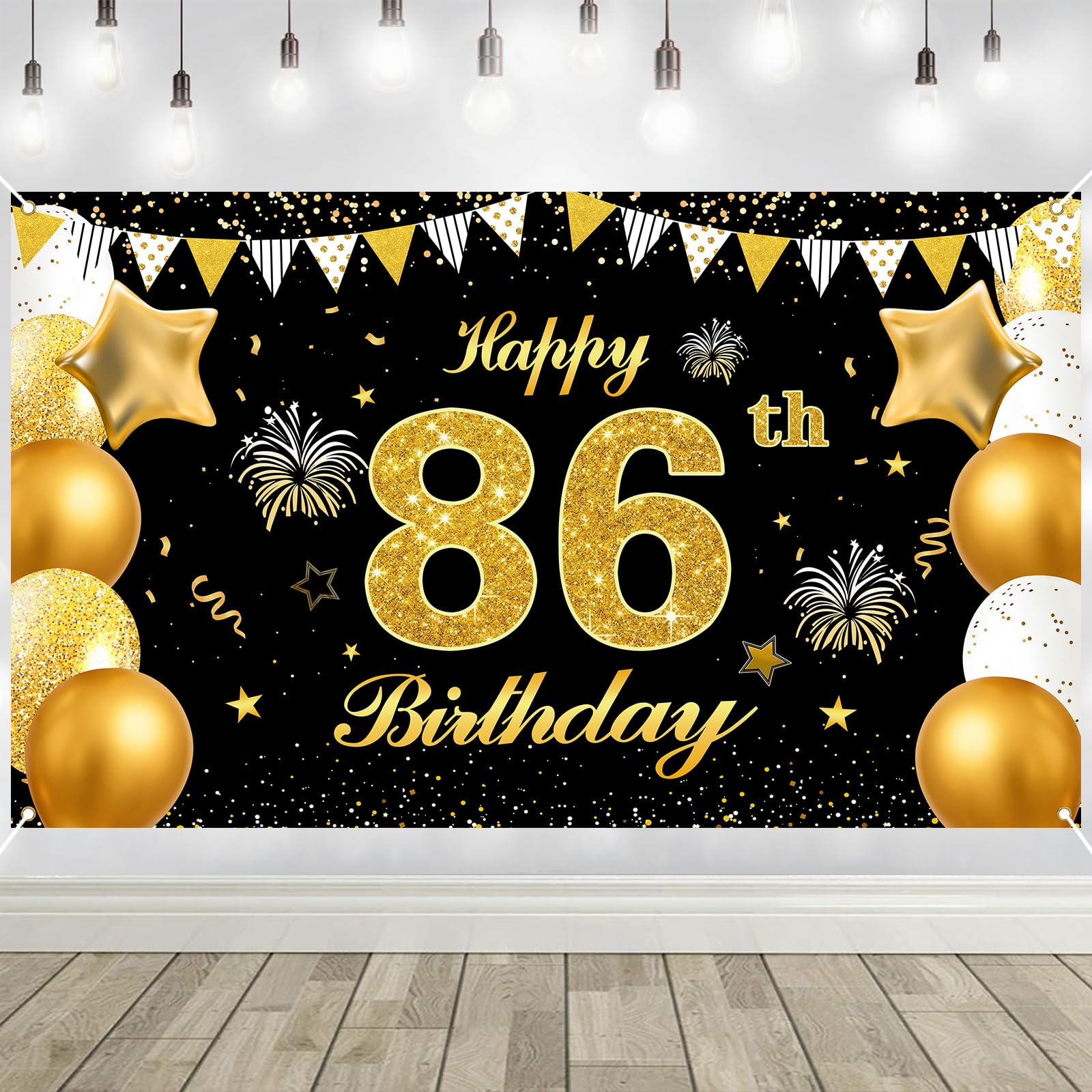 86th Birthday Decorations Banner Gold Black Happy Birthday Door Banner for Party Photo Backdrop for Men Women Home Outdoor Cover Party Decoration Supplies Poster — image 1