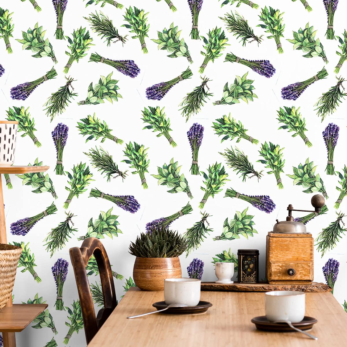 Muralo Tapeta 10 m, rolka flizeliny, kwiaty, lawendy, liście, natura, rośliny, łodygi, tapeta z włókniny, 1000 x 53 cm, tapeta ścienna, do salonu, sypialni, nowoczesna dekoracja ścienna