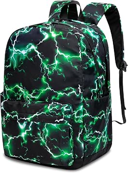 BLUEFAIRY School Backpack for Boys Teenagers Elementary Middle School Book Bags for Kids Ages 6-8 8-10 17Inch Bookbag for Child with Laptop Compartment Mochilas Escolares para Ninos Lightning Green