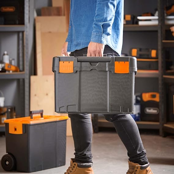 VonHaus Tool Box on Wheels - Wheeled Tool Box with Stackable Boxes for Easy Organisation - 3-Pack Secure Rolling Storage Boxes, Lockable Cover and Removable Tray with Wheels