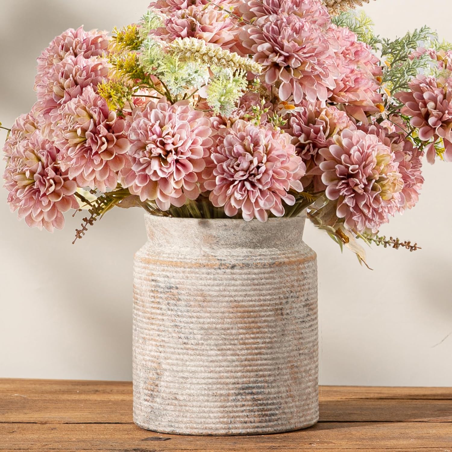 Ceramic Flower Vase 7.5 inch Farmhouse Rustic Vase for Home Decor Handcrafted Pottery Terracotta Vases for Dining Table Decor Fireplace Living Room Bathroom Wedding Centerpiece (L-Terracotta)