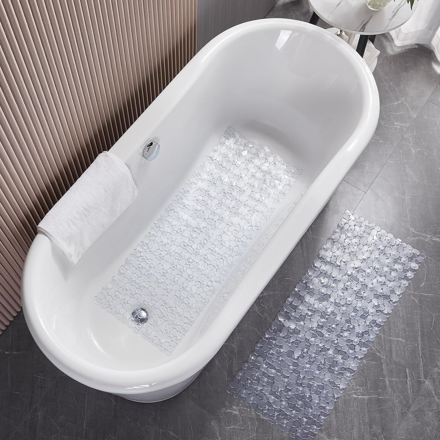 Bath Shower Mat Non Slip: Extra Large Pebble Bathtub mat for Families, Anti Slip Shower Matt with Drain Holes Suction Cups Tub Mat - 16 X 40 Inch Clear - Image 6