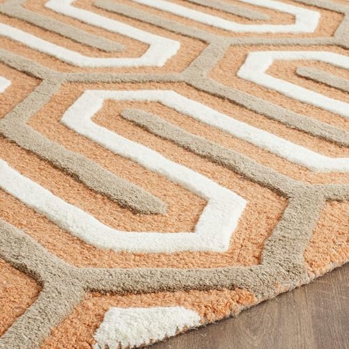 Miniatura 4 de SAFAVIEH Cambridge Collection - Alfombra redonda de 6 pies, color dorado y gris, lana Art Deco hecha a mano, ideal para zonas de alto tráfico en