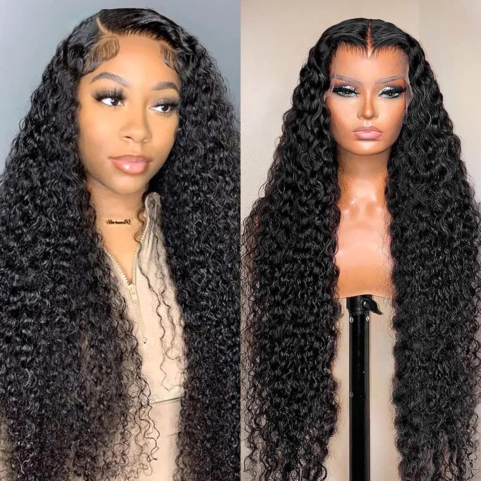 PLADIO 30 Inch 13x6 Deep Wave Lace Front Wigs Human Hair 180 Density Deep Curly Lace Front Wigs Human Hair for Women Glueless Lace Frontal Wig Pre Plucked with Baby Hair(30inch 13x6curly) Product Image 1