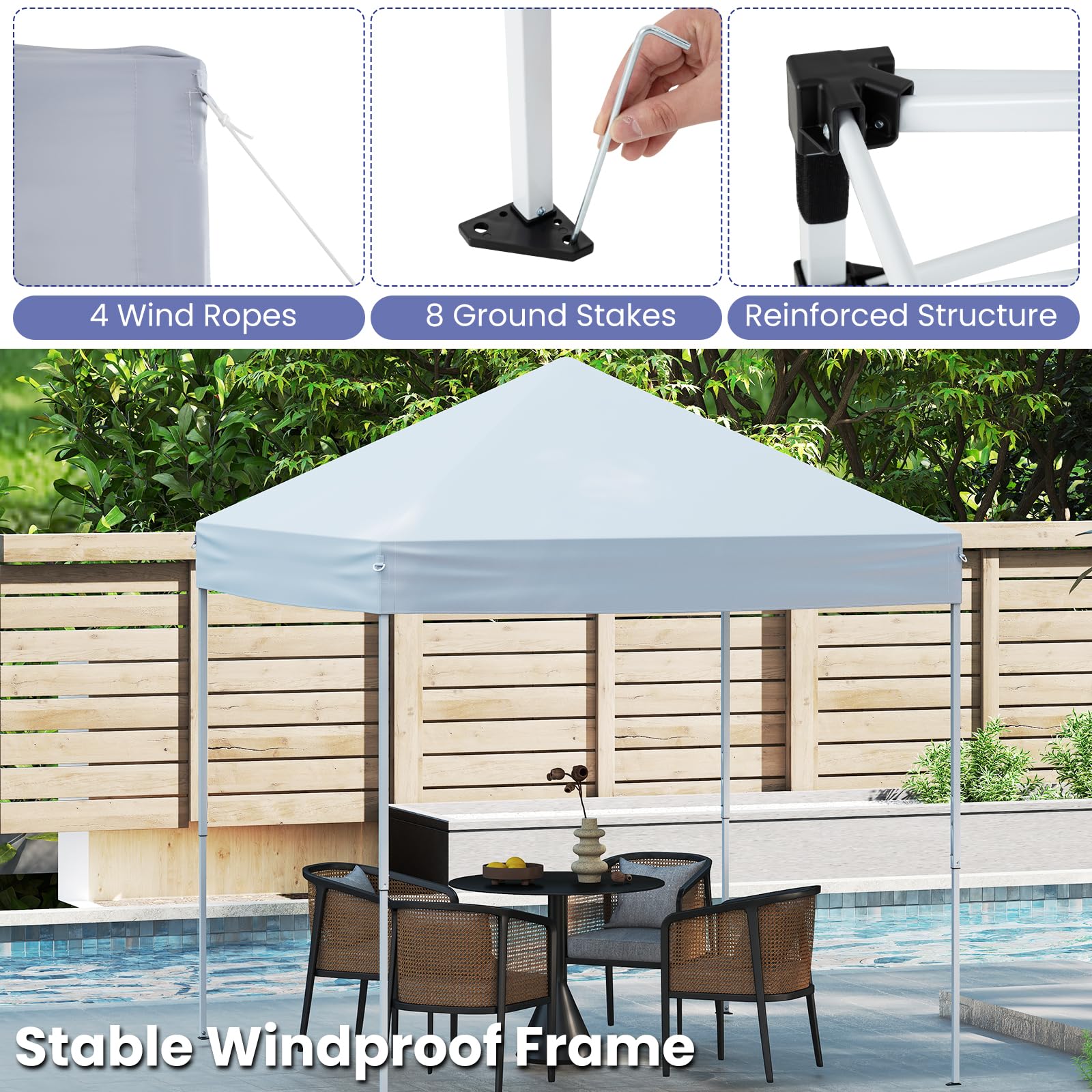 HOMASIS Gazebo Pieghevole Impermeabile 2 x 2 M, Gazebo Esterno Resistente con 4 Corde Antivento e 8 Picchetti, Tenda Pop Up Regolabile in Altezza e Borsa per il Trasporto per Campeggio (Bianco)