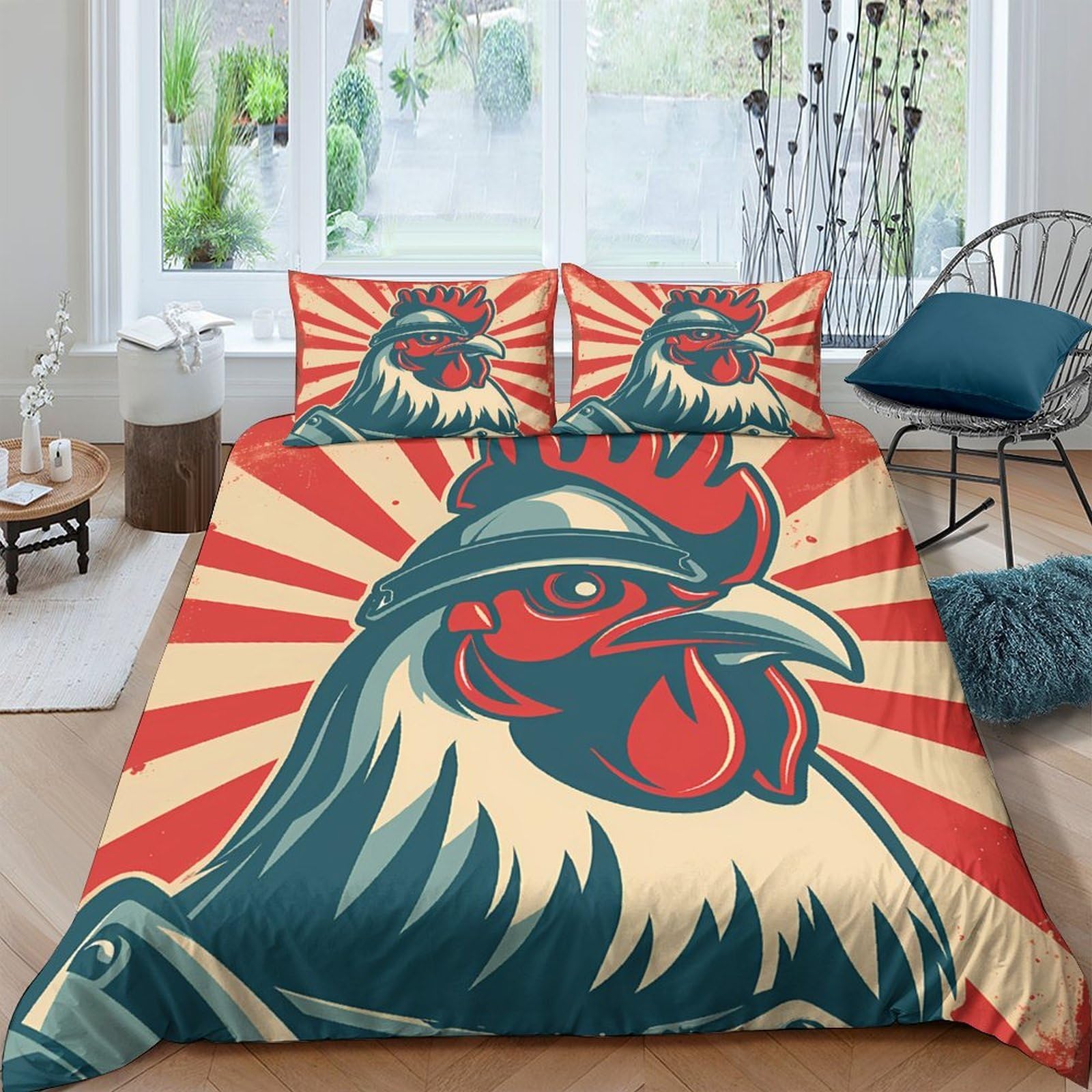 Ctjqhvkz Style-5 3D Printed Retro Rooster Fitted Sheet Microfiber Soft Colorful Chicken Bed Cover For Bedroom Dorm Mattress Decor Single（135X200cm）