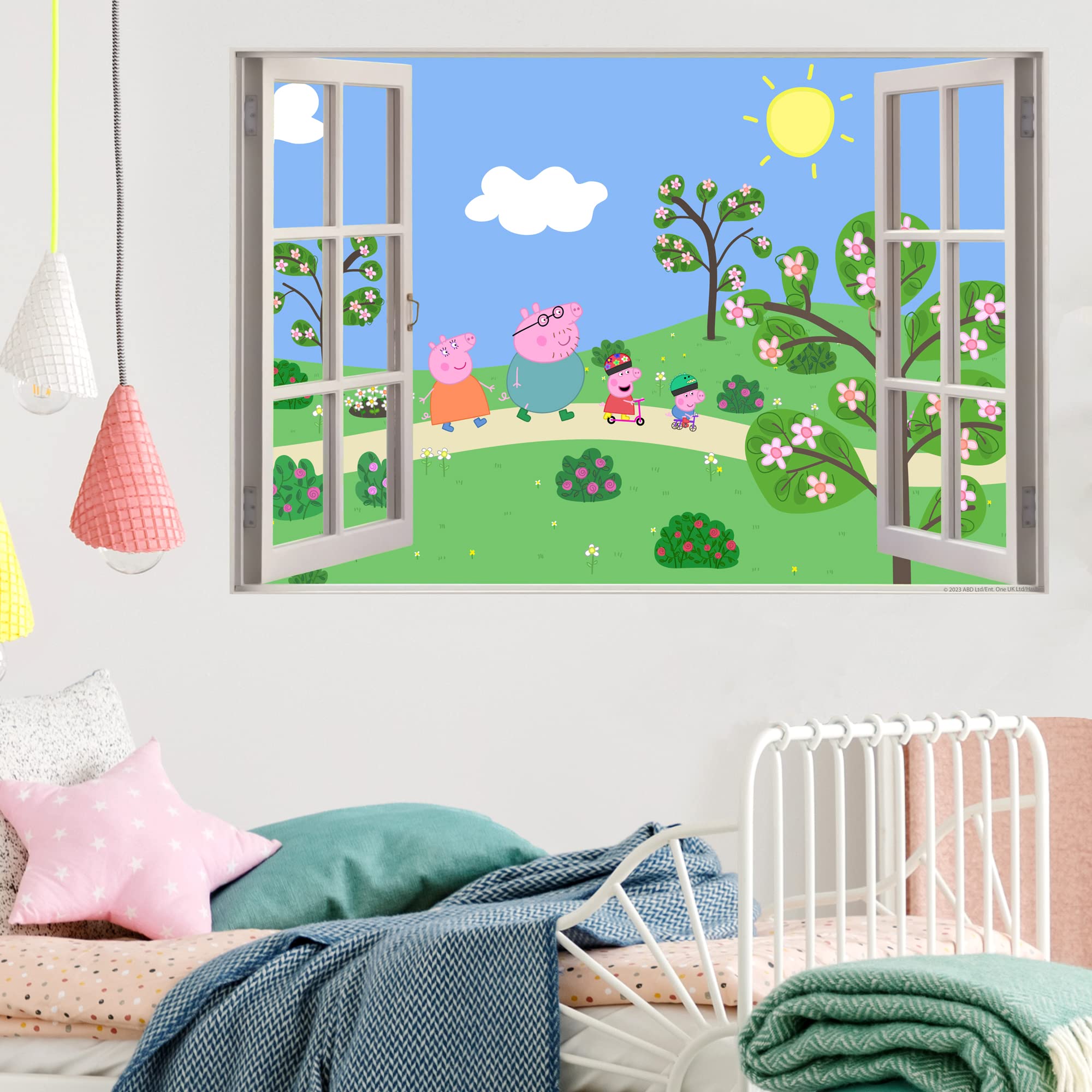 Peppa Pig Wall Sticker - Peppa and Family Park Scene Window Wall Decal Kids Art (90cm Width x 60cm Height)