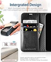 Vista 3 de OCASE Funda tipo cartera compatible con iPhone 13, de piel sintética con tapa tipo folio, con tarjetero, bloqueo RFID, soporte