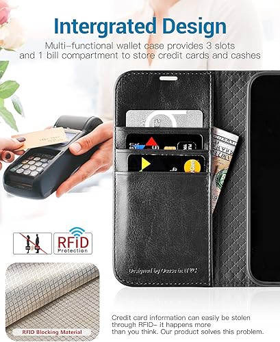 Miniatura 3 de OCASE Funda tipo cartera compatible con iPhone 13, funda tipo cartera de piel sintética con tarjeteros, soporte de bloqueo RFID carcasa interior de