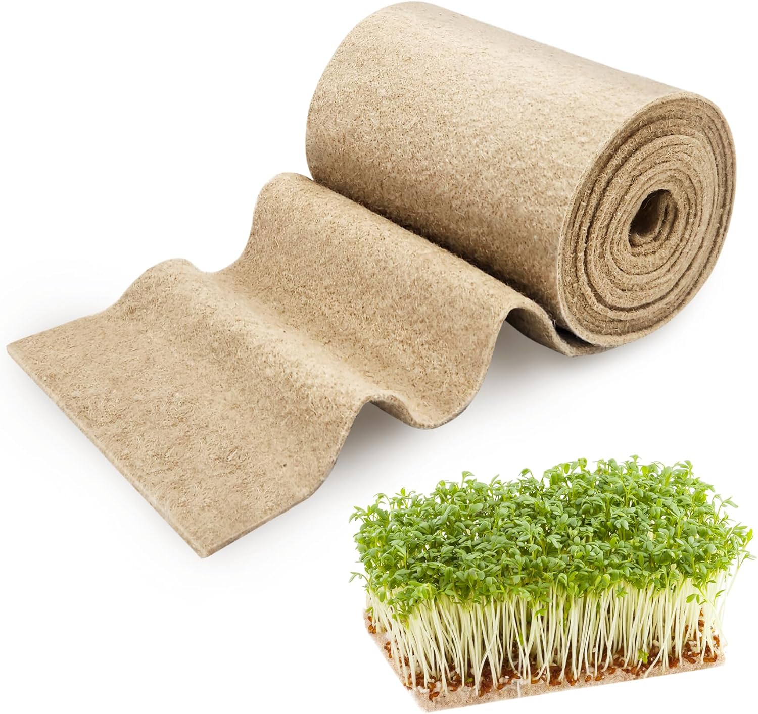 KEOHOLI 10" x 217" Microgreens Growing mat,Grass Seed mat, Natural Hydroponic Pad for Wheatgrass, Bean Sprouts, Pea Shoots, Indoor Organic Gardening Supplies