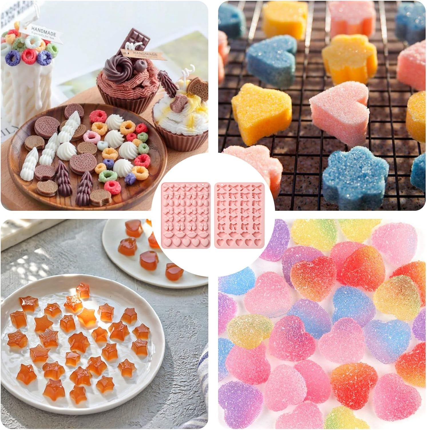Ornazy 2個 混合蝶結びハートベーキング型 33キャビティ ピンク シリコン リップ チョコレート型 食品キャンドルクラフト製